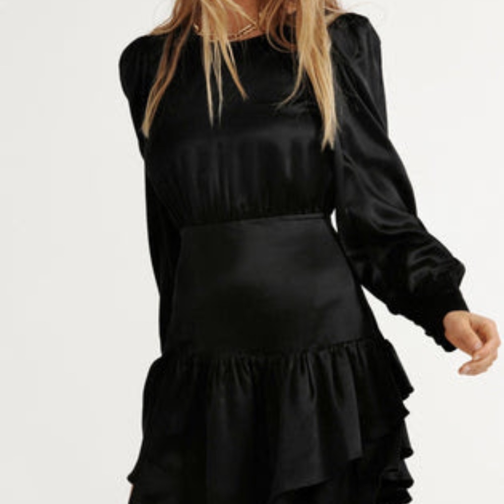 LoveShackFancy Teyana Silk Mini Dress in Black